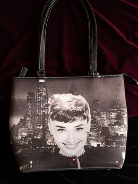 Y2K Audrey Hepburn Printed Shoulder Bag With Rhinestones
